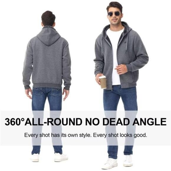 Men's Zip Up Hoodie Heavyweight Fleece Sherpa Lined Sweatshirt Jackets Winter - Picture 5 of 6